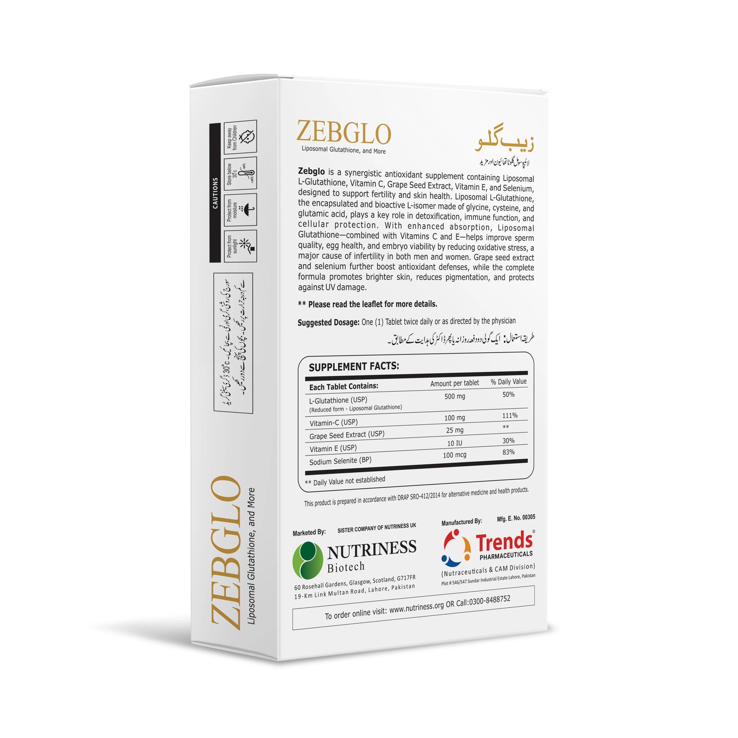 Zebglo Tablets - Glutathione with Grape Seed for Glowing Skin!